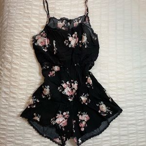 Floral tank top romper lace waist design